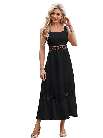 Women Crepe with Embroidery Less Casual Maxi Dresses, Straless Neck with Sleeveless