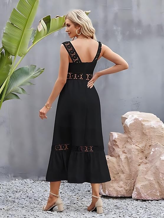 Women Crepe with Embroidery Less Casual Maxi Dresses, Straless Neck with Sleeveless